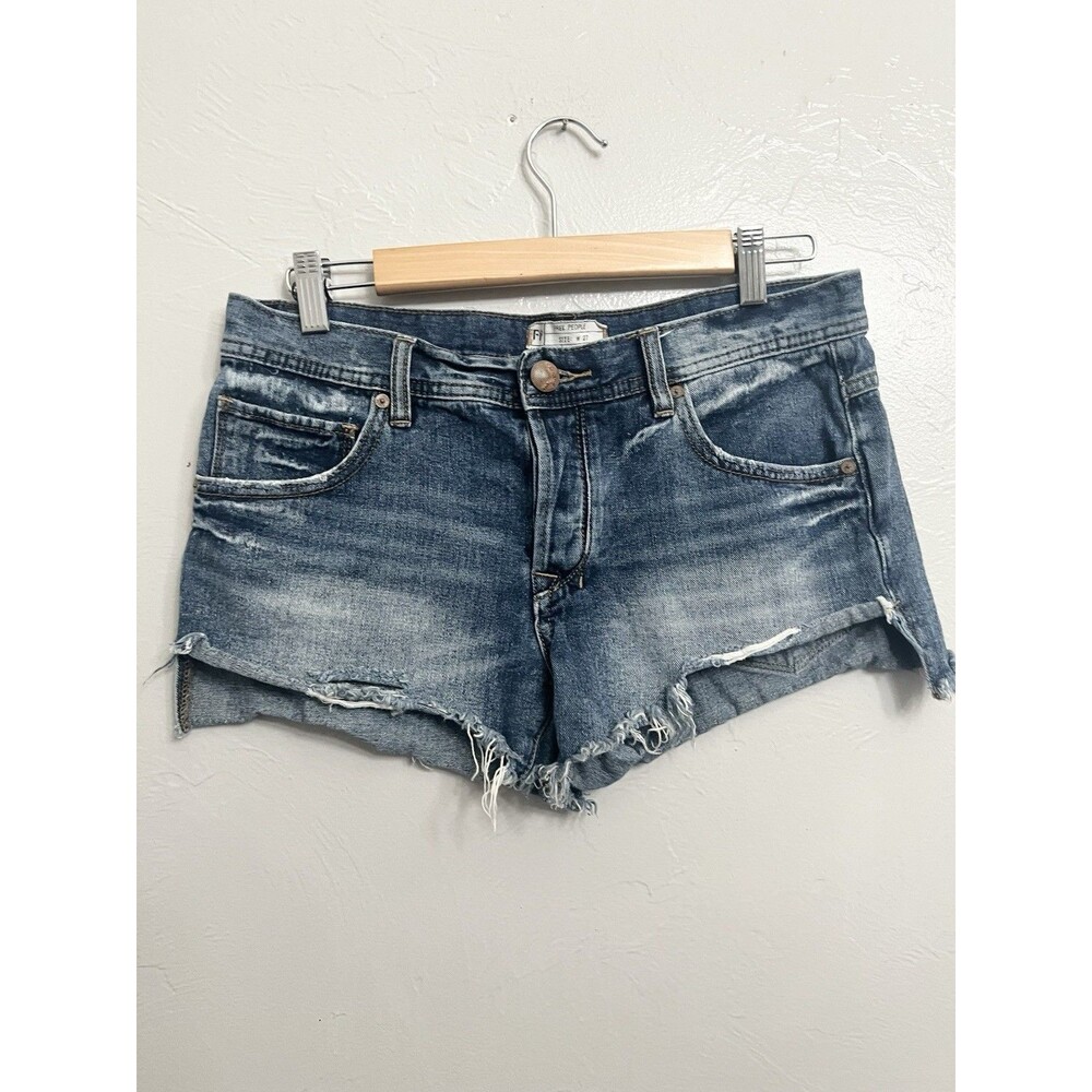 Free People Size 27 Shorts Jean Distressed Blue Button Fly Cut Off Boho Beach
